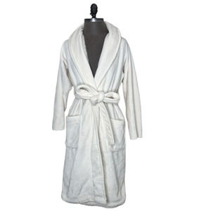 Pottery Barn Bathrobe Faux Fur Lined Size M/L Ivory White Warm